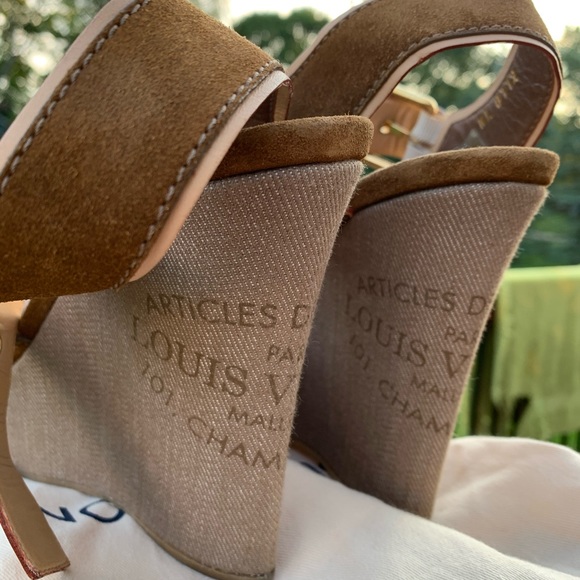 Louis Vuitton Canvas/Suede Brown Wedges 38 - Picture 1 of 8